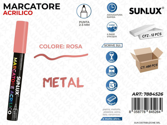 Marcatore Acrilico Rosa Metal 2-3MM