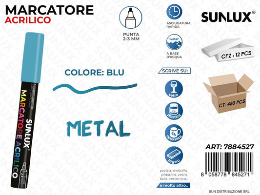 Marcatore Acrilico Blu Metal 2-3MM