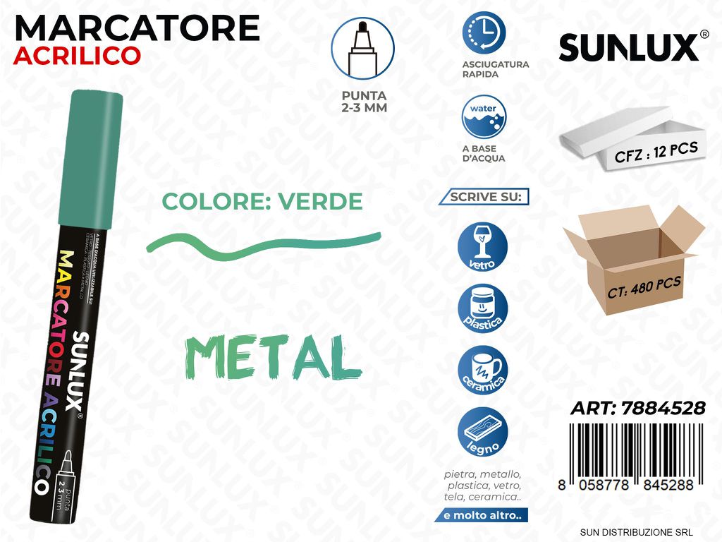 Marcatore Acrilico Verde Metal 2-3MM