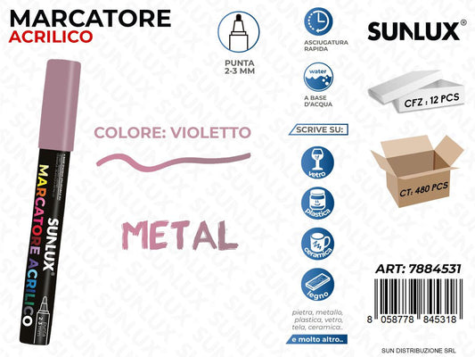 Marcatore Acrilico Violetto Metal 2-3MM