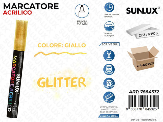 Marcatore Acrilico Giallo Glitter 2-3MM