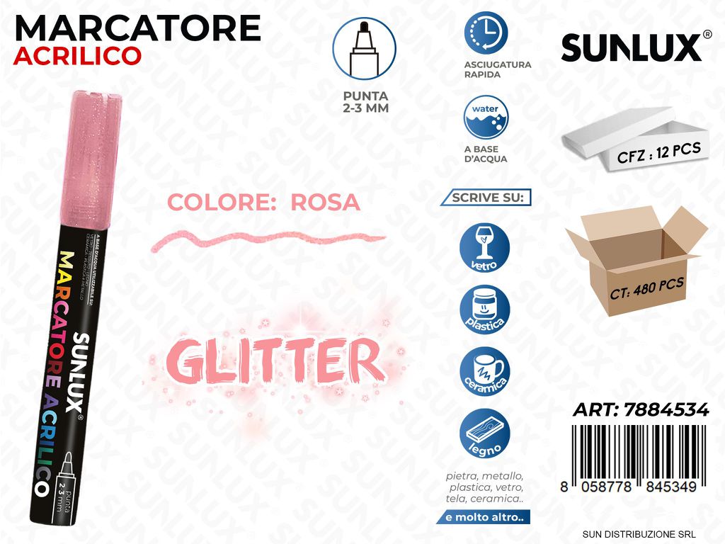 Marcatore Acrilico Rosa Glitter 2-3MM