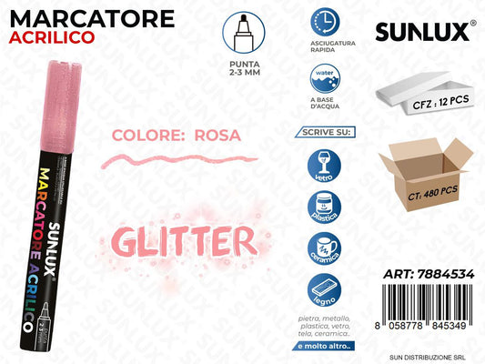 Marcatore Acrilico Rosa Glitter 2-3MM