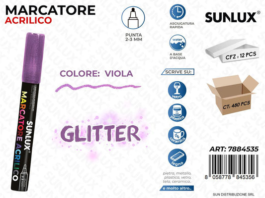 Marcatore Acrilico Viola Glitter 2-3MM