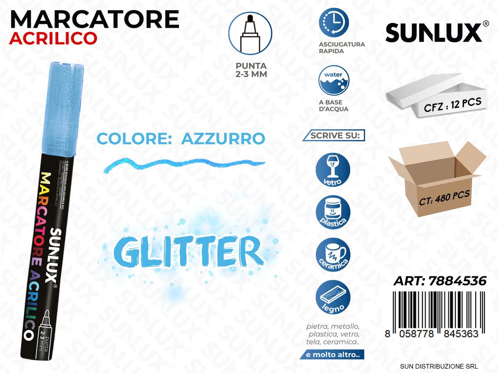 Marcatore Acrilico Azzurro Glitter 2-3MM