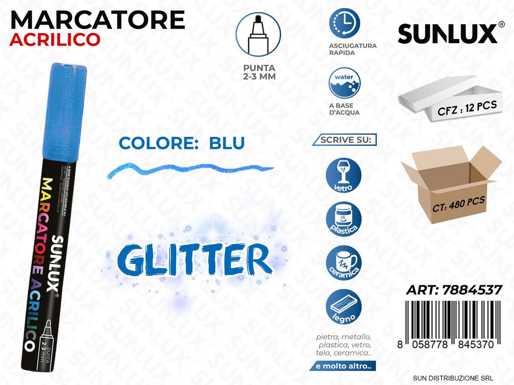 Marcatore Acrilico Blu Glitter 2-3MM