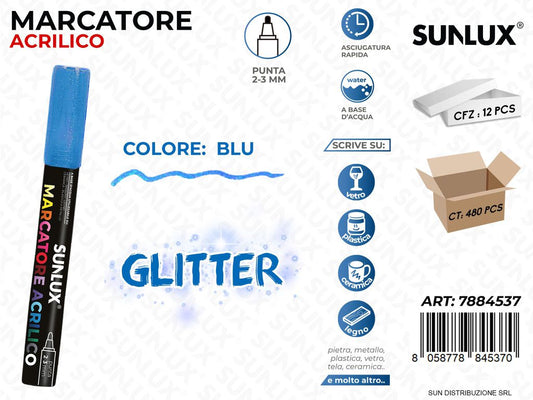 Marcatore Acrilico Blu Glitter 2-3MM