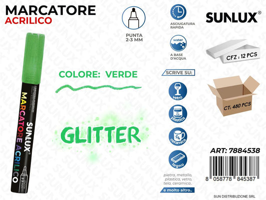Marcatore Acrilico Verde Glitter 2-3MM