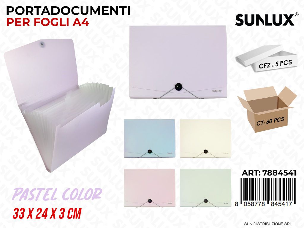 P.DOCUMENTI PER FOGLI A4 PASTEL 33*24*3CM /PZ DA 5**