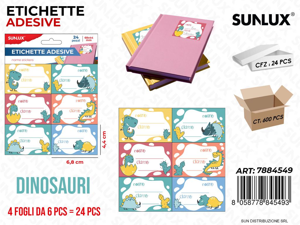 Etichette Adv Dinosauri 24PCS Ass. 6.8*4.4CM/ Pz da 24