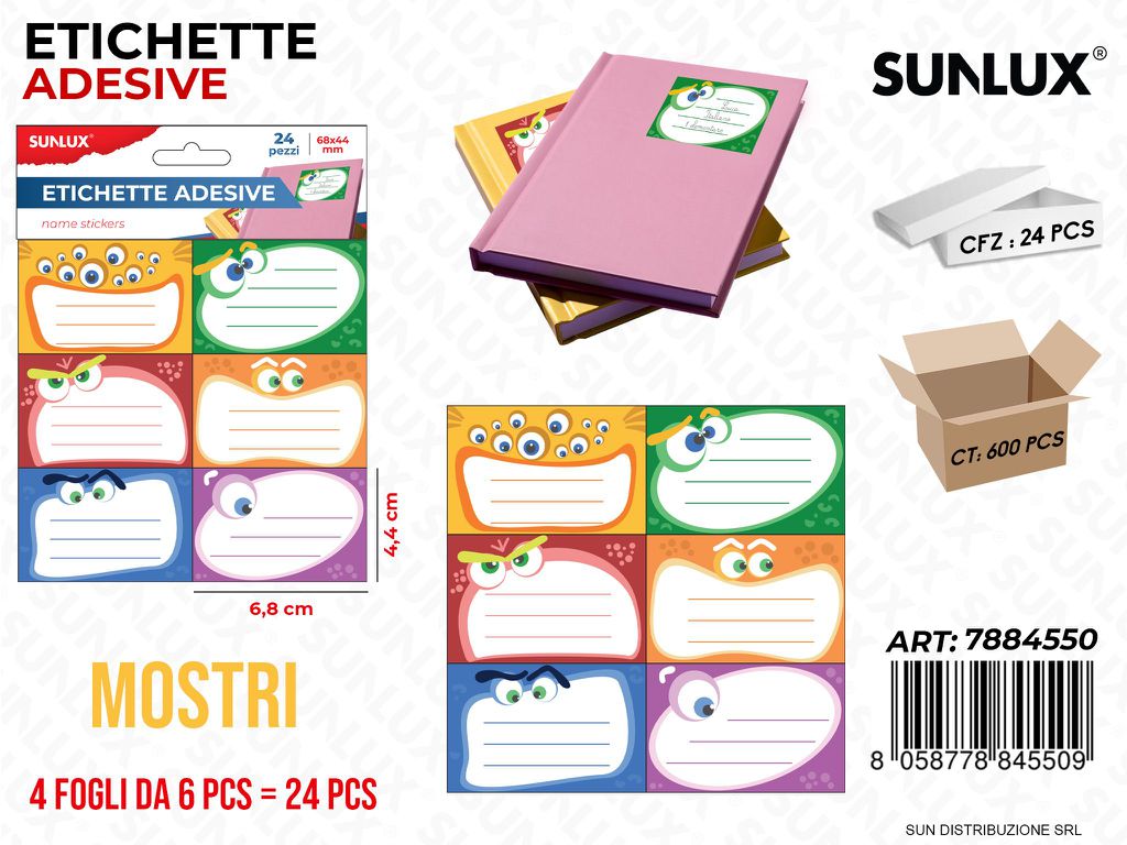 Etichette Adv Mostri 24PCS Ass. 6.8*4.4CM/ Pz da 24