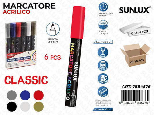 MARCATORE ACRILICO COL. CLASSIC 6PCS P. 2-3MM/ PZ DA 6**