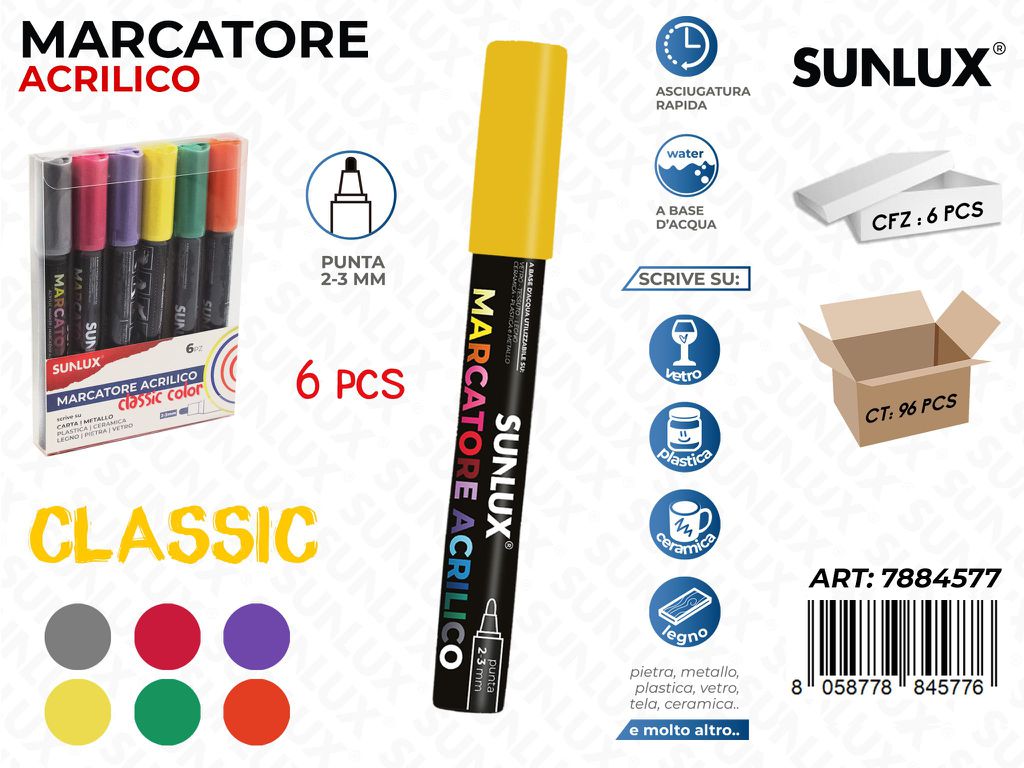 Marcatore Acrilico Col. Classic 6PCS P. 2-3MM/ Pz da 6