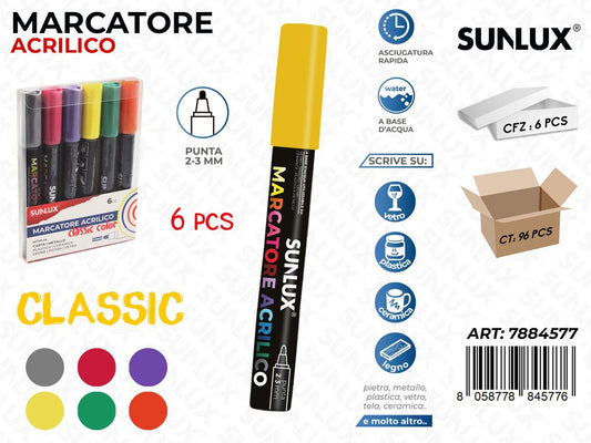 Marcatore Acrilico Col. Classic 6PCS P. 2-3MM/ Pz da 6