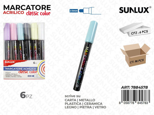 Marcatore Acrilico Col. Pastel 6PCS P. 2-3MM/ Pz da 6
