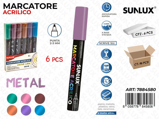 Marcatore Acrilico Col. Metal 6PCS P. 2-3MM/ Pz da 6