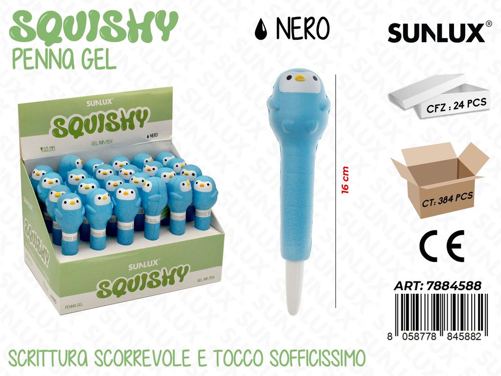 Squishy Penna Gel Nero 16Cm