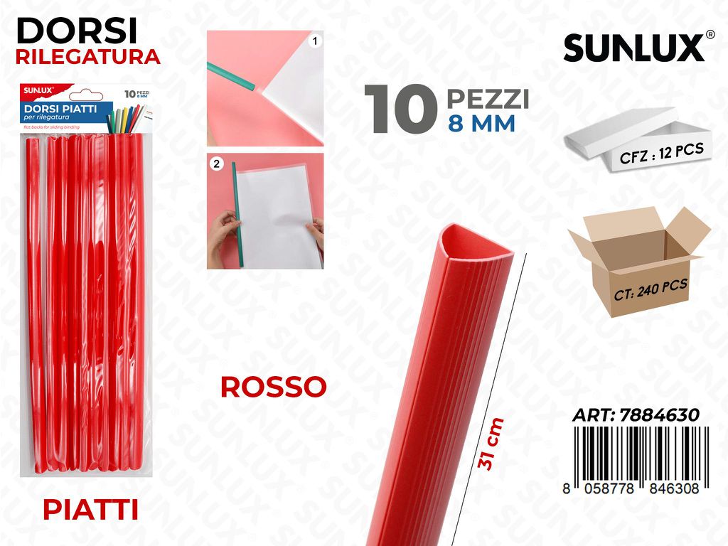Sunlux Dorsi Piatti Rilegatura Rosso 10PCS 8MM*31CM