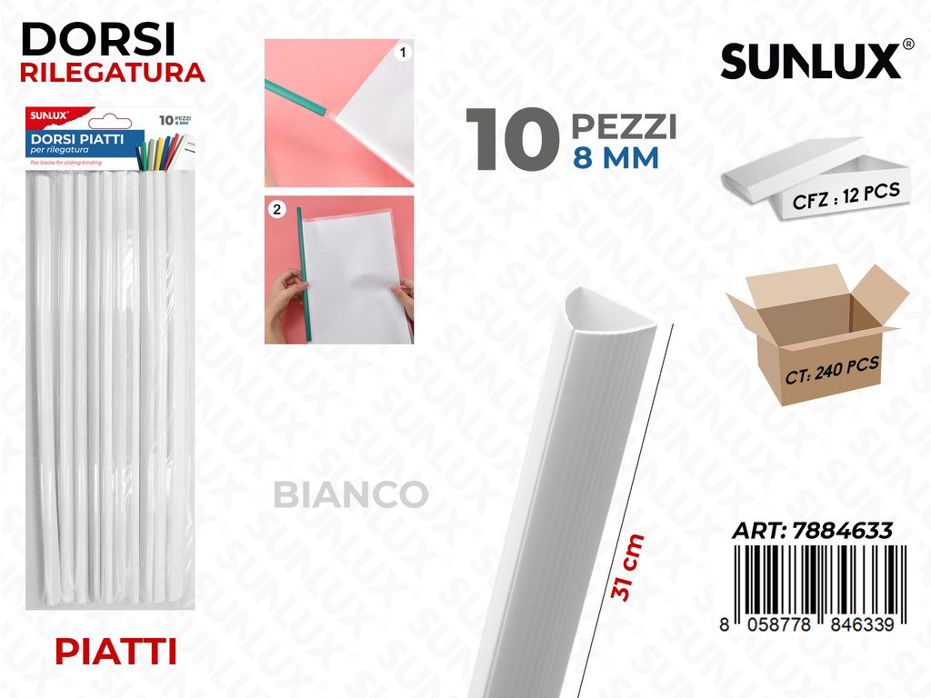 Sunlux Dorsi Piatti Rilegatura Bia. 10PCS 8MM*31CM