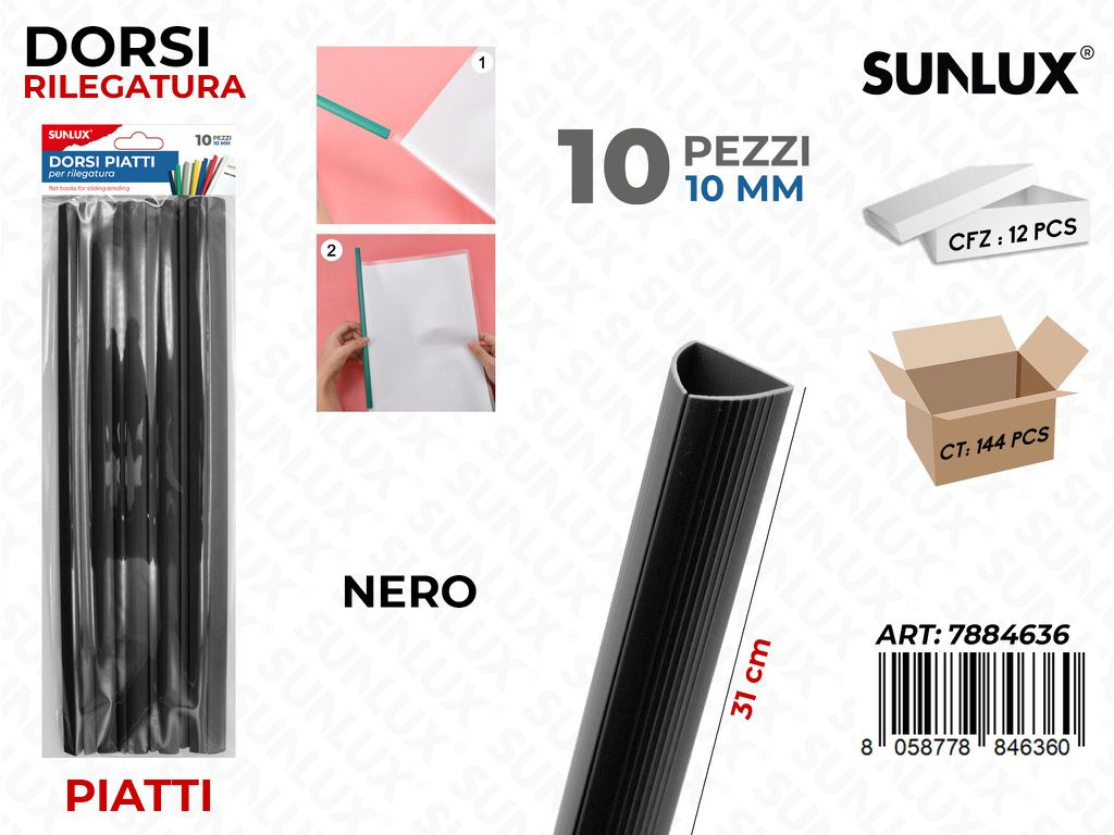 Sunlux Dorsi Piatti Rilegatura Nero 10PCS 10MM*31CM