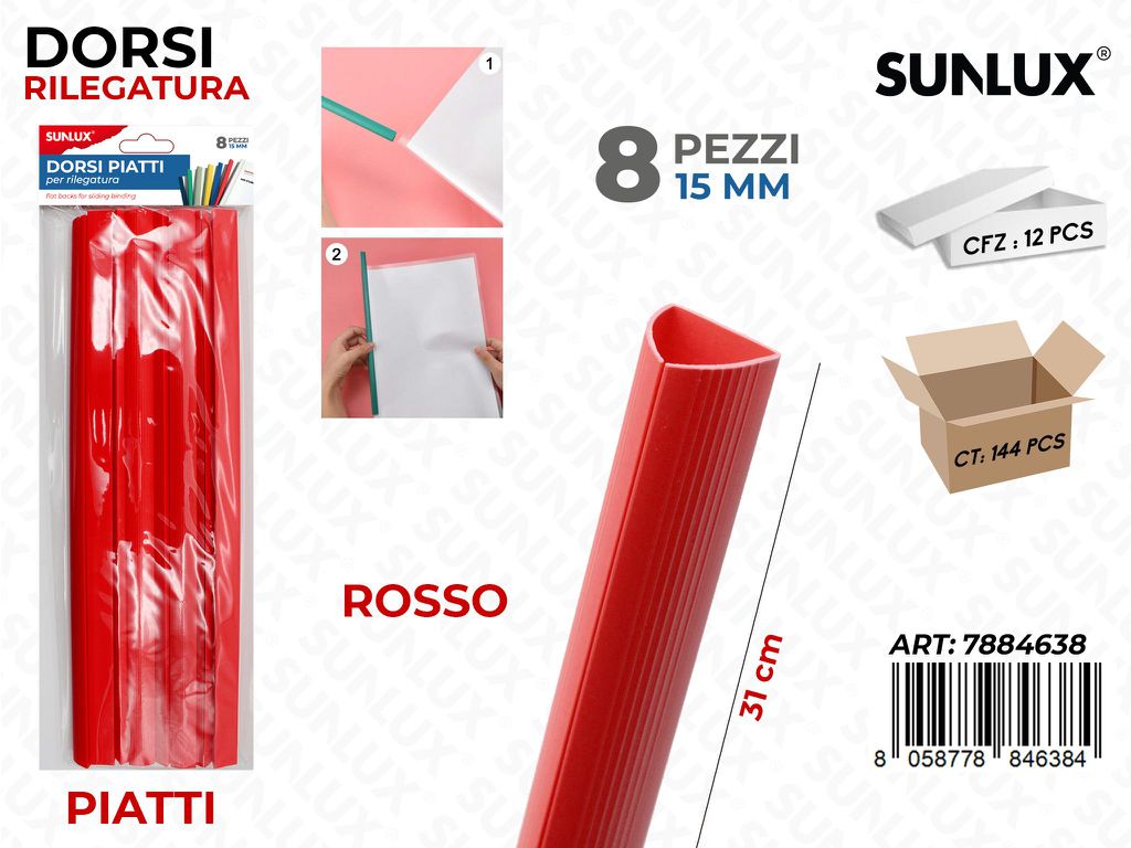 Sunlux Dorsi Piatti Rilegatura Rosso 8PCS 15MM*31CM