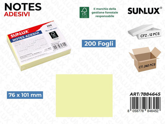 Sunlux Notes Adesivi Giallo 200FF 76*101MM