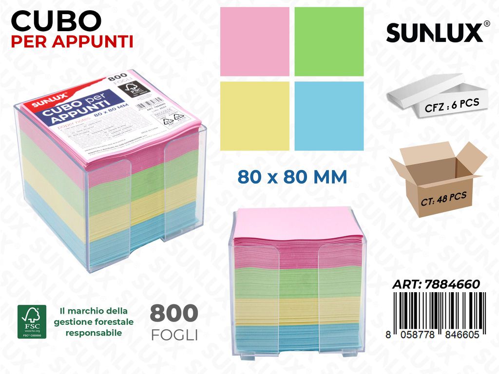 Sunlux Cubo per Appunti Pastel Ass. 800FF 80*80MM