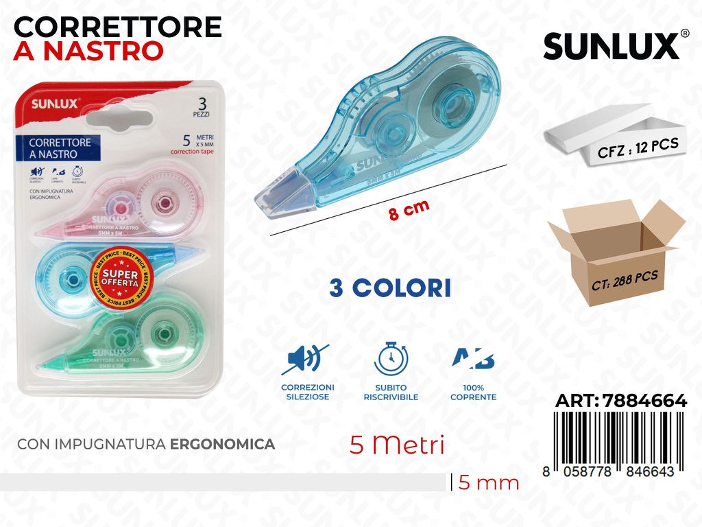 Sunlux Bl. Correttore a Nastro 3PCS 5MM*5MT
