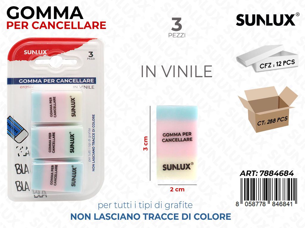 Sunlux Gomma per Cancellare 3PCS 2*3CM