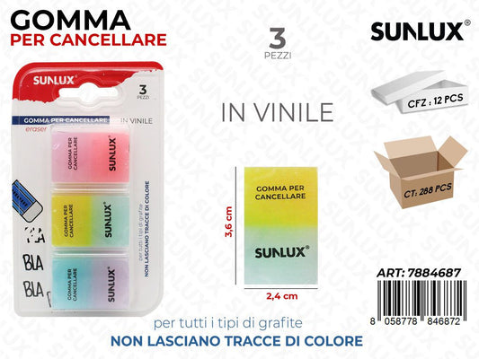 Sunlux Gomma per Cancellare 3PCS Ass. 2.4*3.6CM