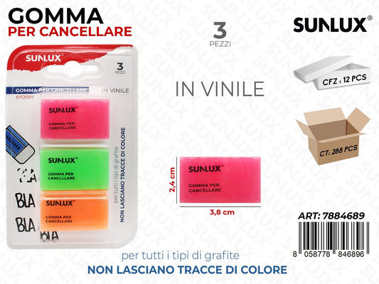 Sunlux Gomma per Cancellare 3PCS Ass. 3.8*2.4CM