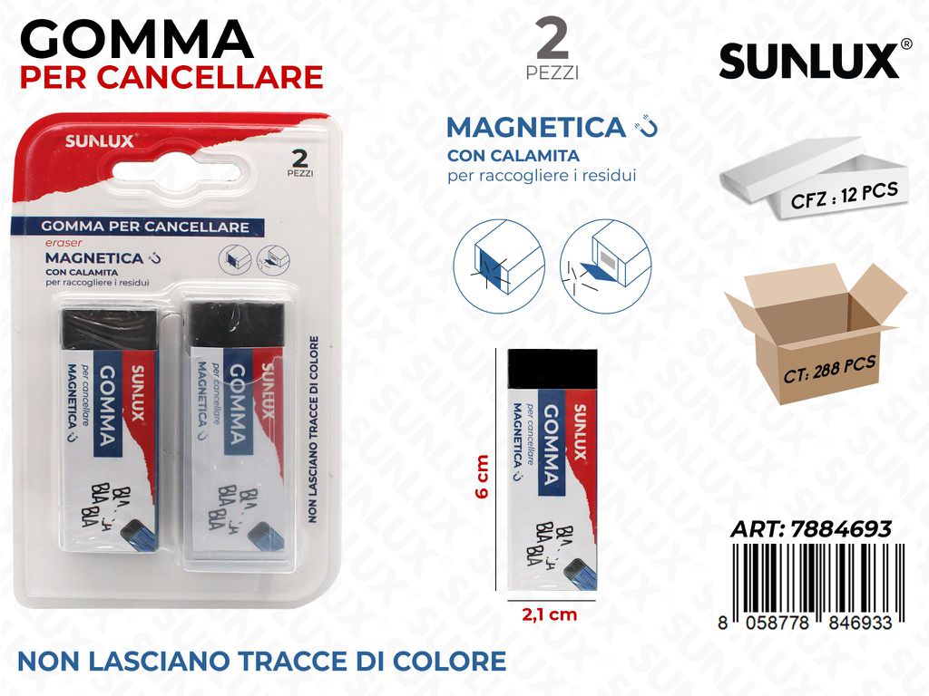 Sunlux Gomma per Cancell. c/Calamita 2PCS 2.1*6CM / Pz da 12