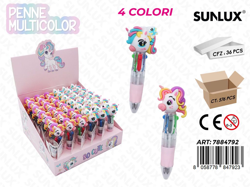 Penne Multicolor 4Col. Unicorno Ass.