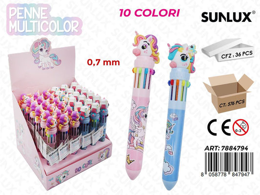 Penne Multicolor 10Col. Unicorno Ass. 0.7Mm