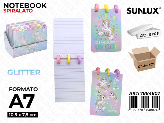 Notebook Spir. Unicorno Ass. A7 10.5*7.5Cm