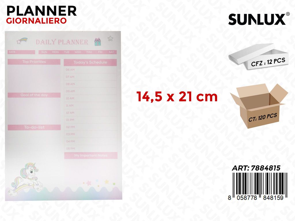 Planner Giornaliero Unicorno 14.5*21Cm