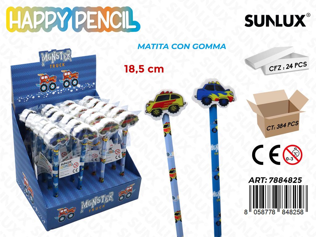 Happy Pencil M.Truck C/Gomma Ass. 18.5Cm