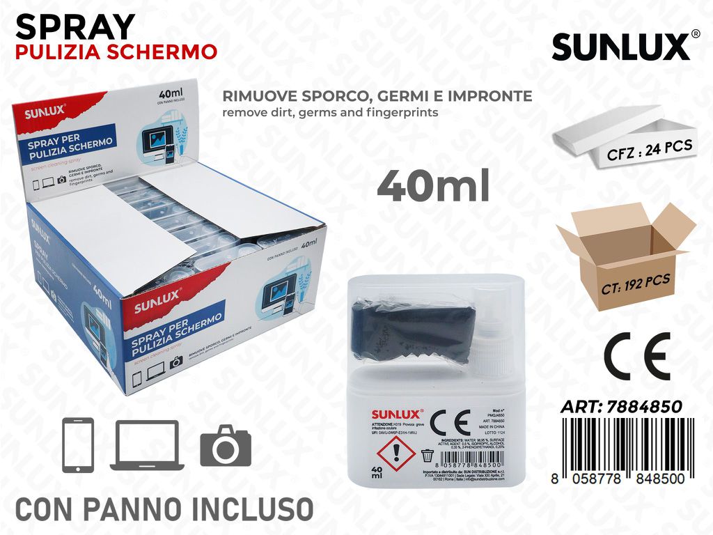 Sunlux Spray Pulizia Schermo c/Panno 40ML
