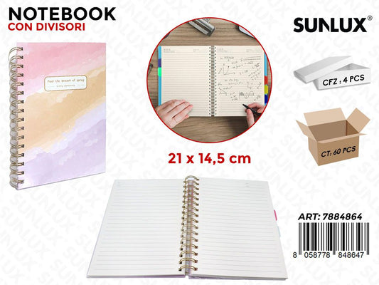 Sunlux Notebook c/Divisori 21*14.5CM