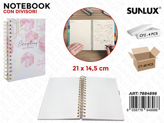 Sunlux Notebook c/DIVIS. 21*14.5CM