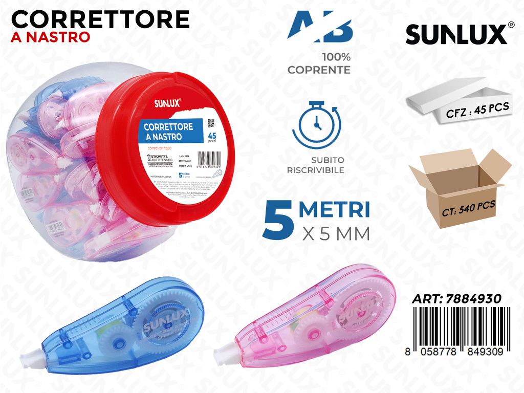 CORRETTORE A NASTRO ASS. 5MT*5MM