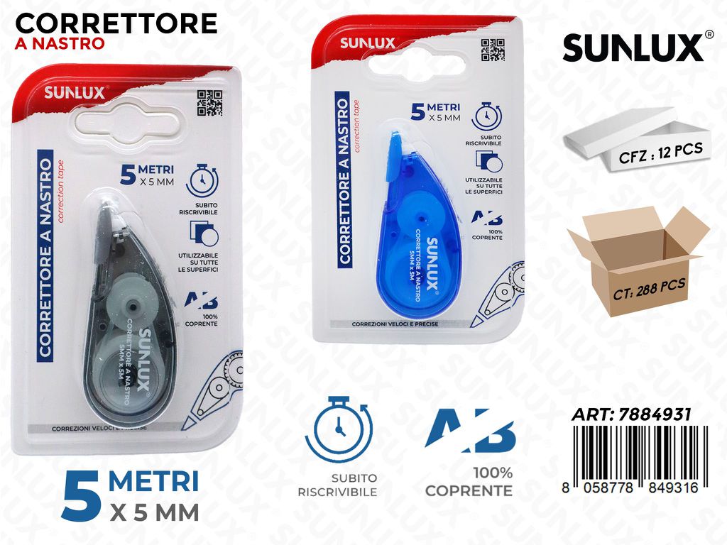 CORRETTORE A NASTRO ASS. 5MT*5MM