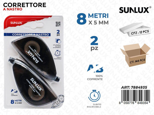 Sunlux Correttore a Nastro 2PCS 8MT*5MM