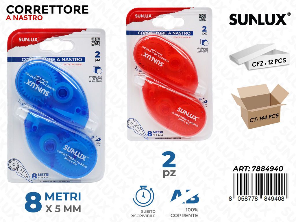 Sunlux Correttore a Nastro 2PCS Ass. 8MT*5MM