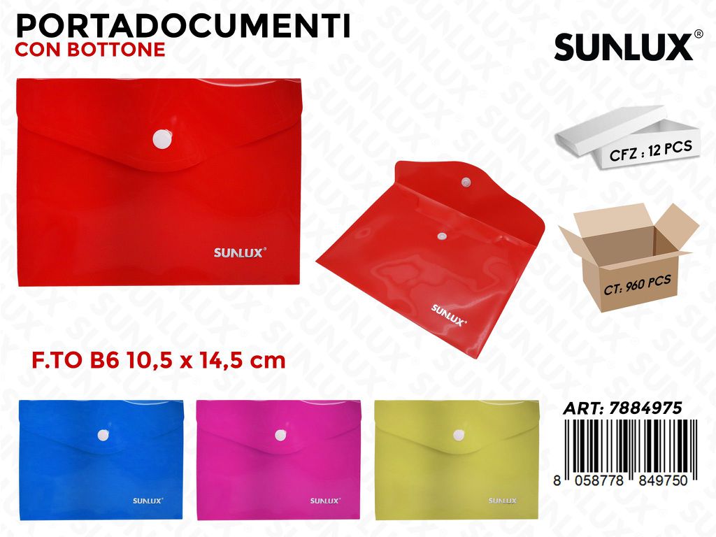Sunlux Portadocumenti c/Bottone B6 Ass. 10.5*14.5CM