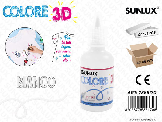 Colore per Tessuto in 3D Bianco 30ML / Pz da 6
