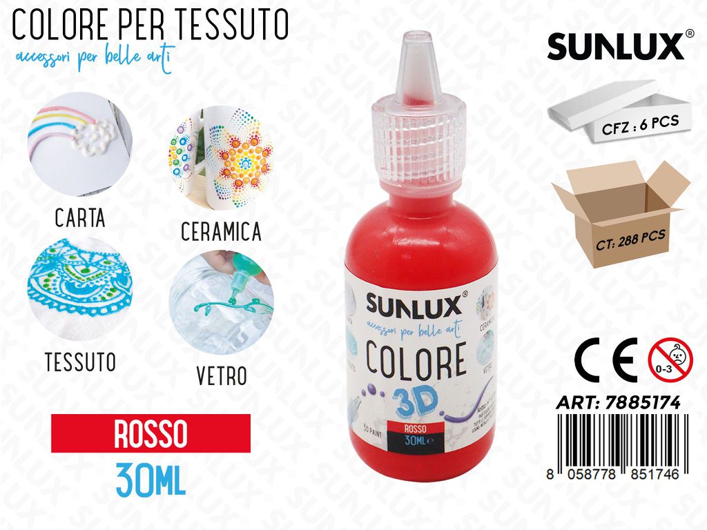 Colore per Tessuto in 3D Rosso 30ML / Pz da 6