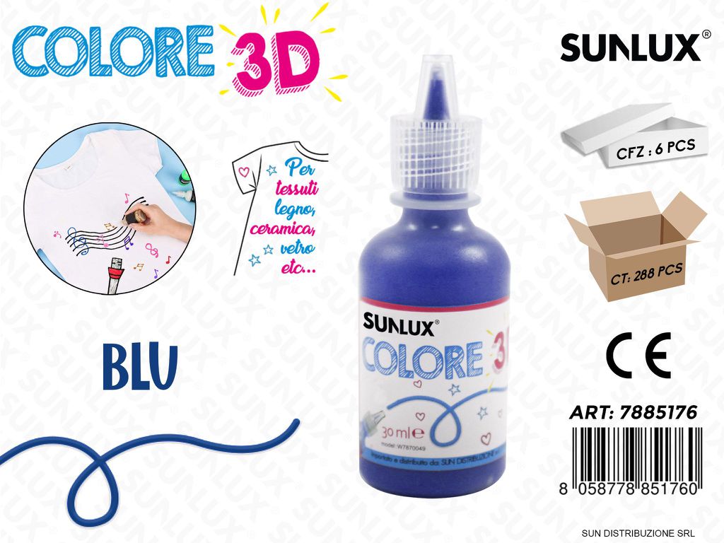 Colore per Tessuto in 3D Blu 30ML / Pz da 6