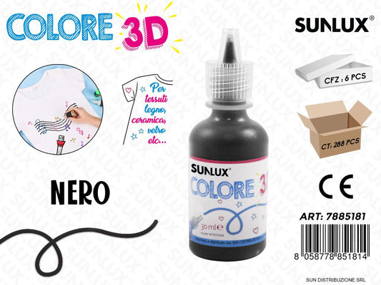 Colore per Tessuto in 3D Nero 30ML / Pz da 6