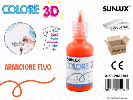 Colore per Tessuto in 3D Arancione Fluo 30ML / Pz da 6
